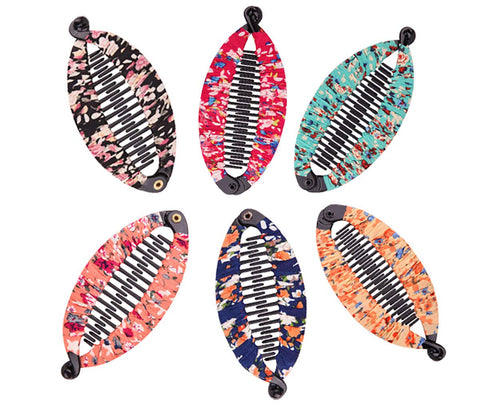 Fodattm Set of 6 Bohemia Style Wrapped Cloth Banana Hair Clip Hair Comb Hair Jaw Clips Plastic Fish Shape Hair Claw Hairgrip Hair Clincher for Women (Medium)