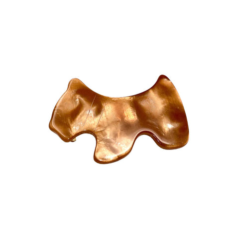 French Amie Scottish Puppy Small 2 Inch Brown Celluloid Handmade Automatic Hair Clip Hair Barrette - (Brown Finish)
