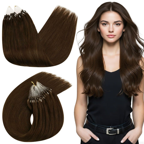 18inch, 4 Cholocate Brown : Ugeat 18inch 50s 1g/s Micro Loop Human Hair Extensions Medium/Chocolate Brown Beaded Hair Extensions with Micro Rings Total Weight 50g Remy Micro Ring Hair Extensions