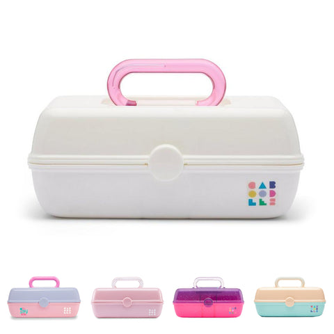 Caboodles Pretty in Petite Makeup Box, Two-Tone White on White, Hard Plastic Organizer Box, 2 Swivel Trays, Fashion Mirror, Secure Latch for Safe Travel