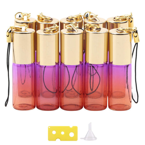 NewZoll Glass Roller Bottles, 5ml Mini Purple Orange Gradient Roll On Bottles, Empty Sample Vial Bottles Containers for Essential Oil Perfumes Lip Balms, Pack of 10