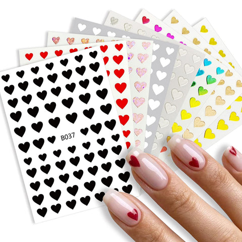 8 Sheets Heart Love Nail Art Stickers Decals 3D Self-Adhesive Nail Art Stickers Heart Love Nail Art Decorations Stars Decals Manicure Accessories (Heart)