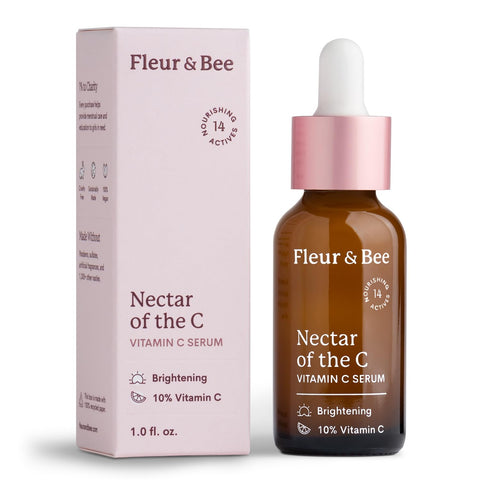 Vitamin C Serum for Face 15% - 100% Vegan Natural Anti Aging Anti-Wrinkle Facial Serum - Hydrating Topical with Ferulic Acid, Vitamin E, SAP, Organic Jojoba - Nectar of the C by Fleur & Bee (1 Fl Oz)
