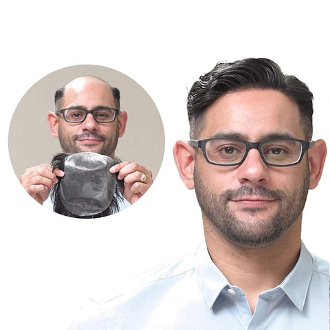 Thrift Bazaar Ultra Thin Skin Base with V-looped Human Hair Wigs for Men Jet Black Color #1 Human Hair Mens Wig