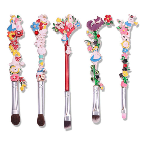 rongji jewelry Flower-Silver: Cute Fairy Makeup Brush Set - 5Pcs Wand Makeup Brushes With Premium Synthetic Fiber And Flower Handle For Blush, Foundation, Eyebrow, Eyeshadow, And Lips, Prefect G