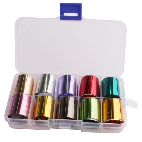 WOKOTO 10 Rolls Solid Color Nail Art Foil Stickers Tip Mirror Design Starry Sky Adhesive Nail Transfer Decals Manicure Decoration (0.98inchs39.4inchs)