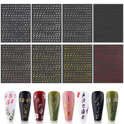 Letters Nail Art Stickers, EBANKU Holographic English Alphabet Nail Stickers 3D Self-Adhesive Antique Letter Nail Decals for Women Girls Nail Art Decoration