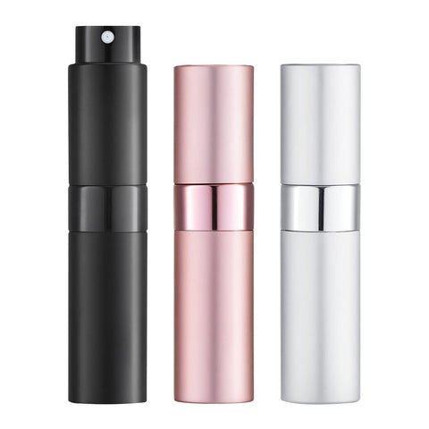 Lisapack 8ML Atomizer Spray Bottle (3 PCS) Small Perfume Dispenser Empty for Travel, Portable Cologne Sprayer (Silver, Pink, Black)