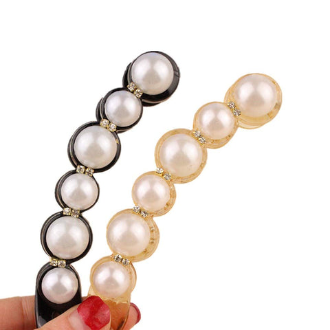 Casualfashion 2 Pcs Korean Rhinestone Pearls Banana Clips Ponytail Holders Hair Clips