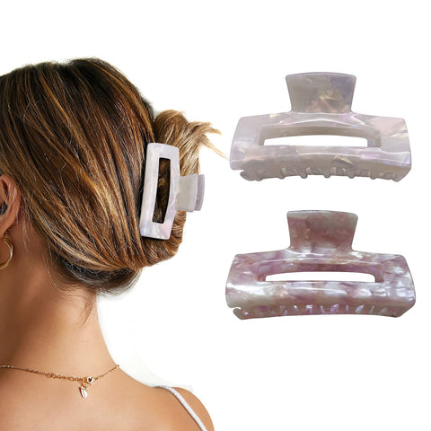 Wekin Hair Claw Clips for Thick Hair, 2 Pack Tortoise Hair Clips, Acrylic Celluloid French Butterfly Jaw Clips, Strong Hold for Women Girl (Medium 3', Aurora)