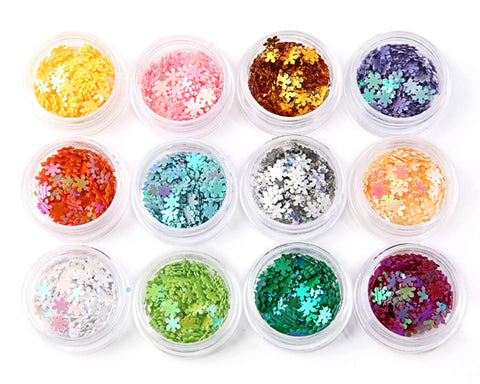 Yeslady Nail Art DIY Snowflakes Glitter Sequins Christmas 3D Stickers Flake Uv Gel Tips12 Colors