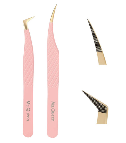 Ms.Queen Lash Extension Tweezers,2Pcs Fiber Tip Grip Boot Volume Tweezers and Dolphin Isolation Eyelash Tweezers
