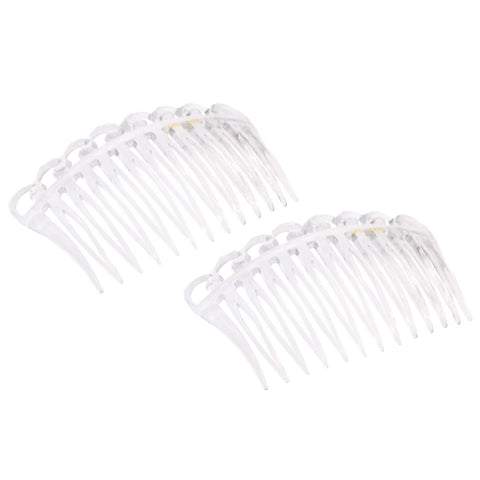 Parcelona French Swirl Crystal Clear Small 2 Â¾â€Â Celluloid Set of 2 Side Hair Combs for Women and Girls