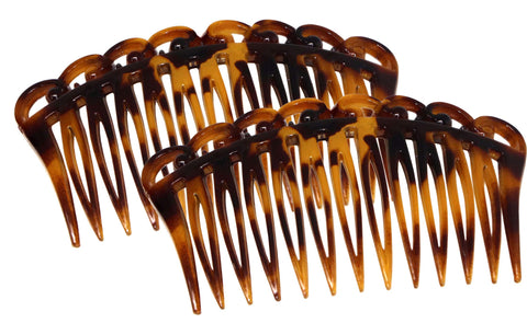 Parcelona French Swirl Savana Light Shell Small 2 ¾” Celluloid Set of 2 Side Hair Combs for Women and Girls