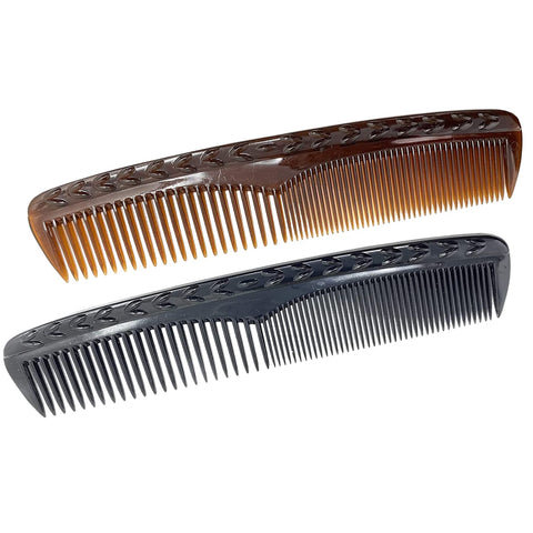 Parcelona French Bordered Tortoise Shell and Black Large 8â€Â Celluloid Set of 2 Toothed Pocket Hair Combs for Women and Men