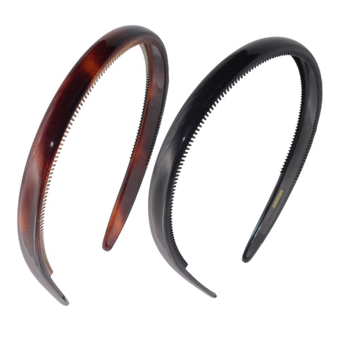 Parcelona French Reg Set of 2 Shell Brown and Black Comb Hair Headbands with Inner Teeth Nibs
