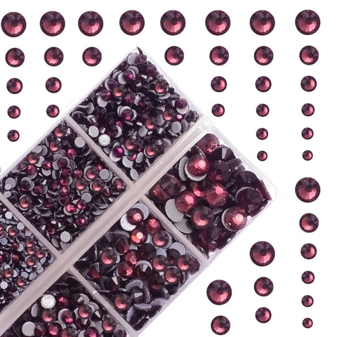 4000Pcs Mixed Size Hot Fix Round Crystals Gems Glass Stones Hotfix Flat Back Rhinestones (Amethyst)