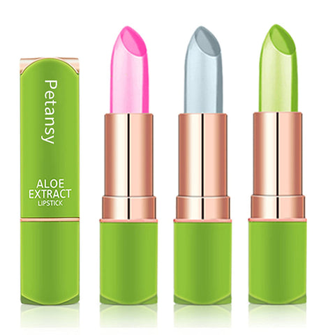 Petansy 3 Packs Aloe Vera Lipstick , Lips Moisturizer Long Lasting Nutritious Lip Balm Magic Temperature Color Change Lip Gloss-Set(A)