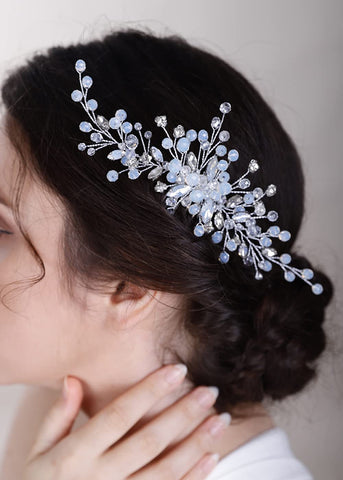 Kercisbeauty Wedding Bridal Bridesmaids Flower Girl Vintage Crystal and Rhinestones Beads Comb Bridal Hair Comb Headpiece Long Curly Bun Hair Accessories (Silver)