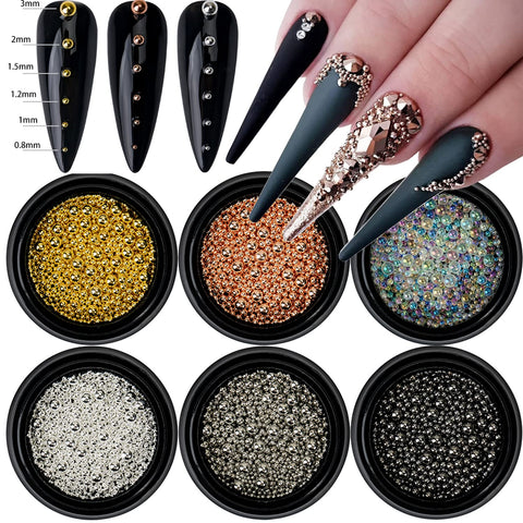 6 boxes of mixed nail rhinestone beads nail art steel beads professional nail decoration crystal rhinestones for nail nails nail art