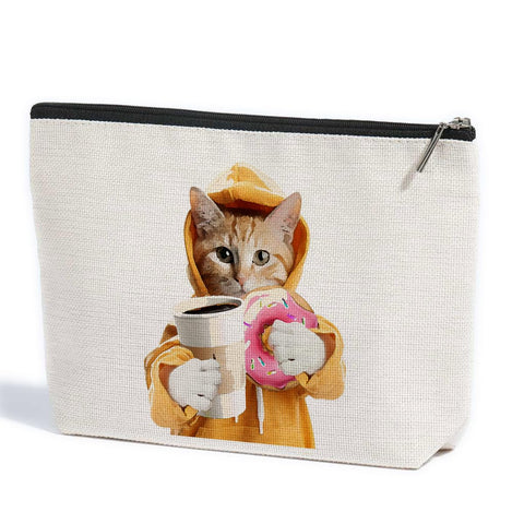 ZHAMEN Cat Gifts Makeup Bag Cat Lover Gifts for Women Cat Themed Gifts Makeup Pouch Cat Mom Gifts Cat Stuff Birthday Gifts for Women Girlfriend Wife Cat Mom Lady Cosmetic Travel Bag, Multicolour0596, 10.5"x 7"x 2.5"