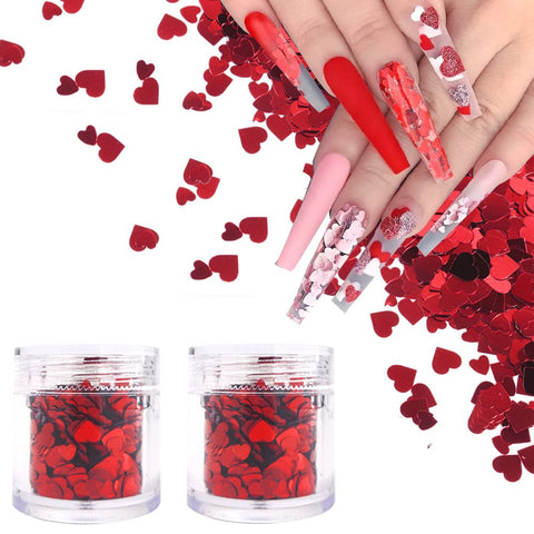 2 Boxes Heart Nail Sequin for Valentine's Day, Ultra Thin Nail Glitter Paillette, Laser 3D Nail Art Flakes, Shining Sequin Paillette