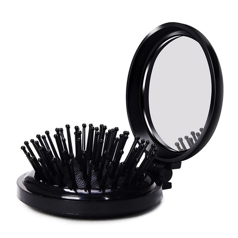 Black : LOUISE MAELYS 1Pcs Folding Mini Pocket Hair Comb with Mirror Travel Set Gift Idea