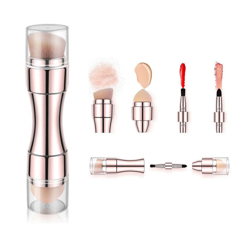 BlingToman 4 in 1 Makeup Brush Set, Eyeshadow Eye Lip Face Concealing Blush Foundation Brush With Cleaning&Storage Brush Scrubber Silicone Makeup Brush Cleaning Mat (rose gold brush)