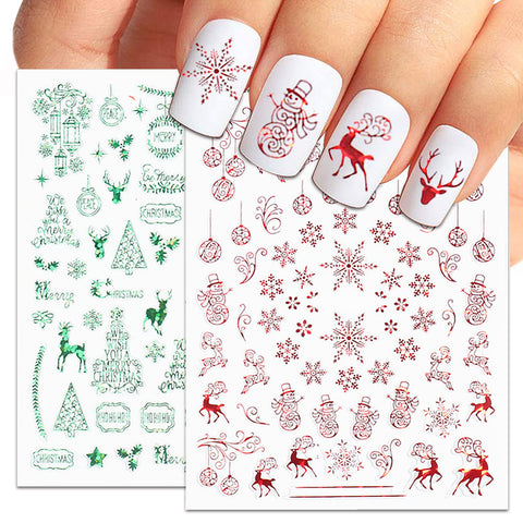 SILPECWEE 12 Sheets Christmas Nail Art Stickers Self Adhesive Nail Stickers Holiday Nail Decals Nail Design Stickers 3d Nail Decoration Kit