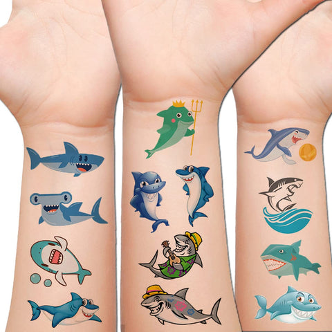 Hohamn Shark Temporary Tattoos for Kids - 10 Sheets Ocean Shark Fake Tattoos for Boys Girls Birthday Decorations Party Favors Supplies