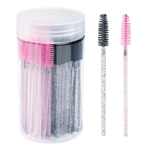 100PCS Crystal Mascara Wands Disposable Eyelash Eyebrow Spoolie Brush for Makeup Eyelash Extensions(Black)