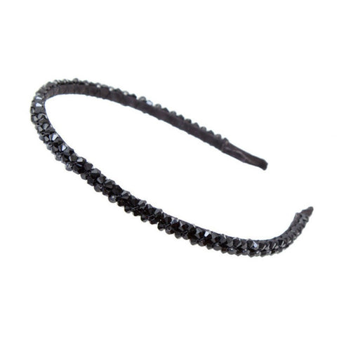 AKOAK Fashion Super Shiny Women Two Rows Black Crystal Beads Headband Girls Headwear Rhinestone Beaded Hair Band Hair Accessories