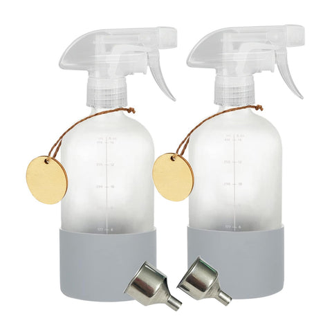 Frosted Glass Spray Bottles, 16oz Refillable Containers with Mist and Stream Settings for Bath, Beauty, Hair, Plants, Pets(2pack) (gray)