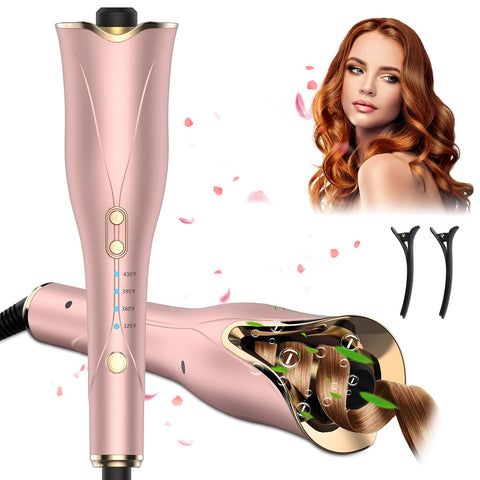 Superduomishu Auto Hair Curler Automatic Curling Iron Wand With 1" Large Rotating Barrel & 4 Temps & 3 Timer Settings, Curling Iron, Fast Heating Spin Iron For Hair Styling - Pink