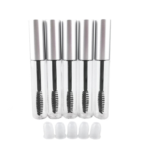 Silver Cap: Yueton 5Pcs 10Ml Portable Empty Eyelashes Mascara Vials Bottle Tube Container With Brush For Travel And Home (Silver Cap)