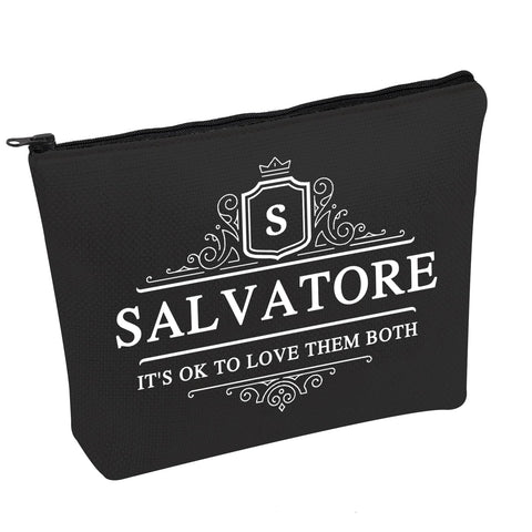 PWHAOO Vampire Tv Show Inspired Makeup Bag It's Ok To Love Them Both Cosmetic Bag Salvatore Brothers Fans Gift, LOVE THEM BOTH B