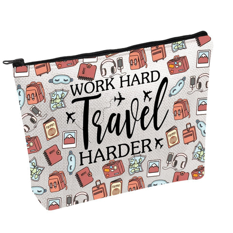 PWHAOO World Travelers Merchandise Work Hard Travel Harder Cosmetic Bag Work Travel Gift Travel Lover Gift, WORK HARD B