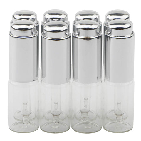 Kesell 10ml Transparent Glass Dropper Bottle with Silver Pressure Pump 0.3oz Refillable Essential Oil Portable Cosmetic Container for Travel Daily Life, Pack of 8