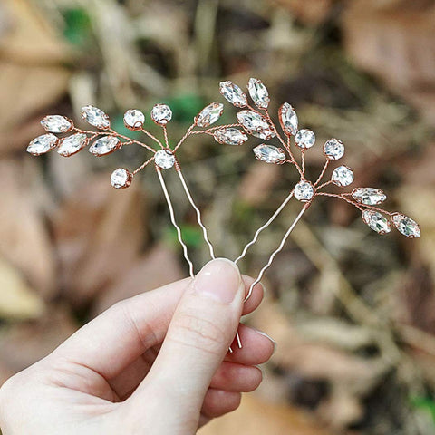 Unicra Bride Wedding Crystal Hair Pins Bridal Rhinestone Hair Pieces Wedding Hair Accessories for Women and Girls (Rose Gold)