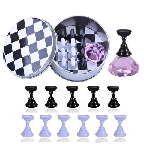 1 Set Nail Art Tips Holder Practice Display Stand, Kalolary Magnetic Stuck Crystal Nail Art Holder, Chessboard Nail Art Display Tools Set for Nail Art Salon DIY Practice Manicure (Purple)