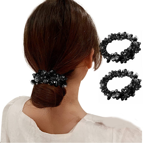 Elegant Bling Boho Crystal Beads Hair Ties Hair Ropes Hair Scrunchies Elastics Ponytail Holders Hair Wrist Ties Bands Scrunchies Hair Accessory for Show Gym Dance Party for Girl Women