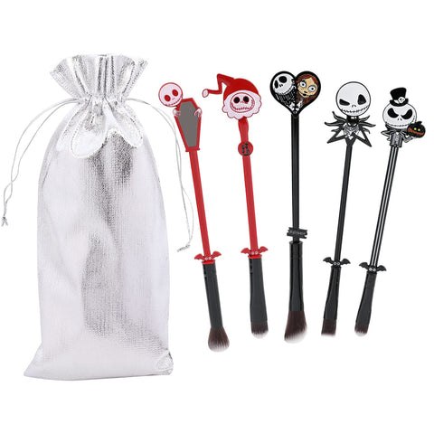 Classic Horror Movie Makeup Brushes - 5pcs Christmas Makeup Brush Set Professional Tool Kit Set Silver Drawstring Bag Included (Christmas)
