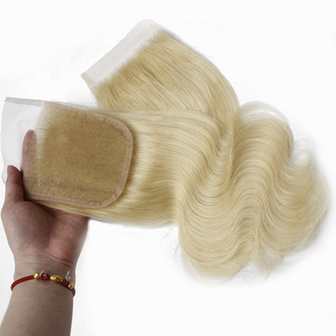 8 Inch, Free Part Wavy Lace Closure Blonde: Forawme Virgin Brazilian Hair 613 Bleached Knots Lace Closure 4X4 Inch 8 Inch 100% Human Hair Body Wave Top Closure Free Sedding And T