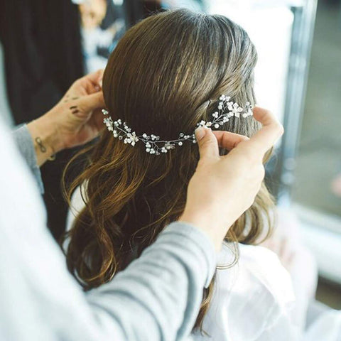 Jakawin Bride Wedding Hair Vine Accessories Flower Hair Piece Silver Bridal Headpiece for Women HV054