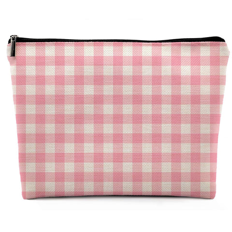 Dwept Checkered Cosmetic Bag, Preppy Small Makeup pouch Bag for Purse, Teen Girl Trendy Stuff Travel Toiletry Bag, Cute Pink Aesthetic Makeup Bag for Women Teen Girls