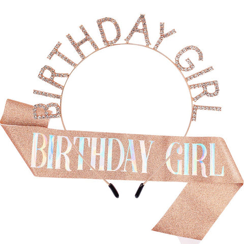 AOPRIE Birthday Crown for Women with Sash Rose Gold Blink Pink Birthday Tiara for Women Birthday Girl Headband Princess Crown Rhinestone Happy Birthday Accessories