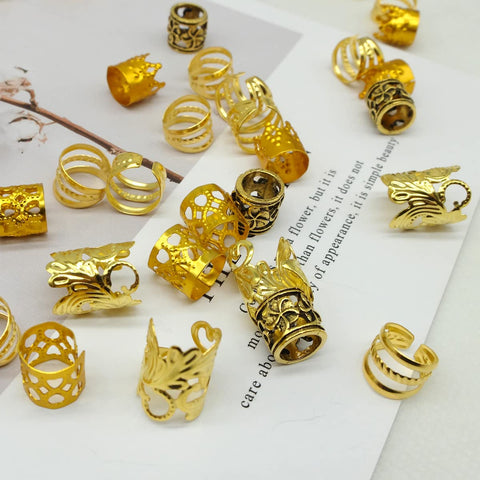 100 PCS Loc Jewelry for Hair Dreadlock Accessories Hair Jewelry for Braids Adjustable Gold Hair Cuffs Braiding Hair Rings for women