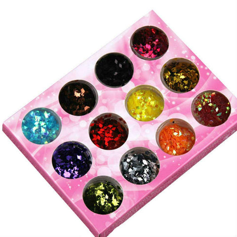 AKOAK 12 Colors Laster Diamond Nail Art Sequins Acrylic Rhomb Nail Flakes Glitter 3D Rhombus Shape Nail Glitter DIY Tips