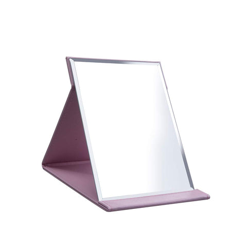PU Leather Portable Folding Makeup Mirror with Standing(M, Pink)