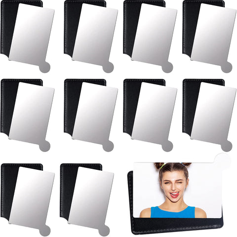 10 Pieces Credit Card Small Mirror Purse Mirror Compact Pocket Mirror for Purse Wallet Unbreakable Travel Makeup Mirror with Black Leather Case for Women Men
